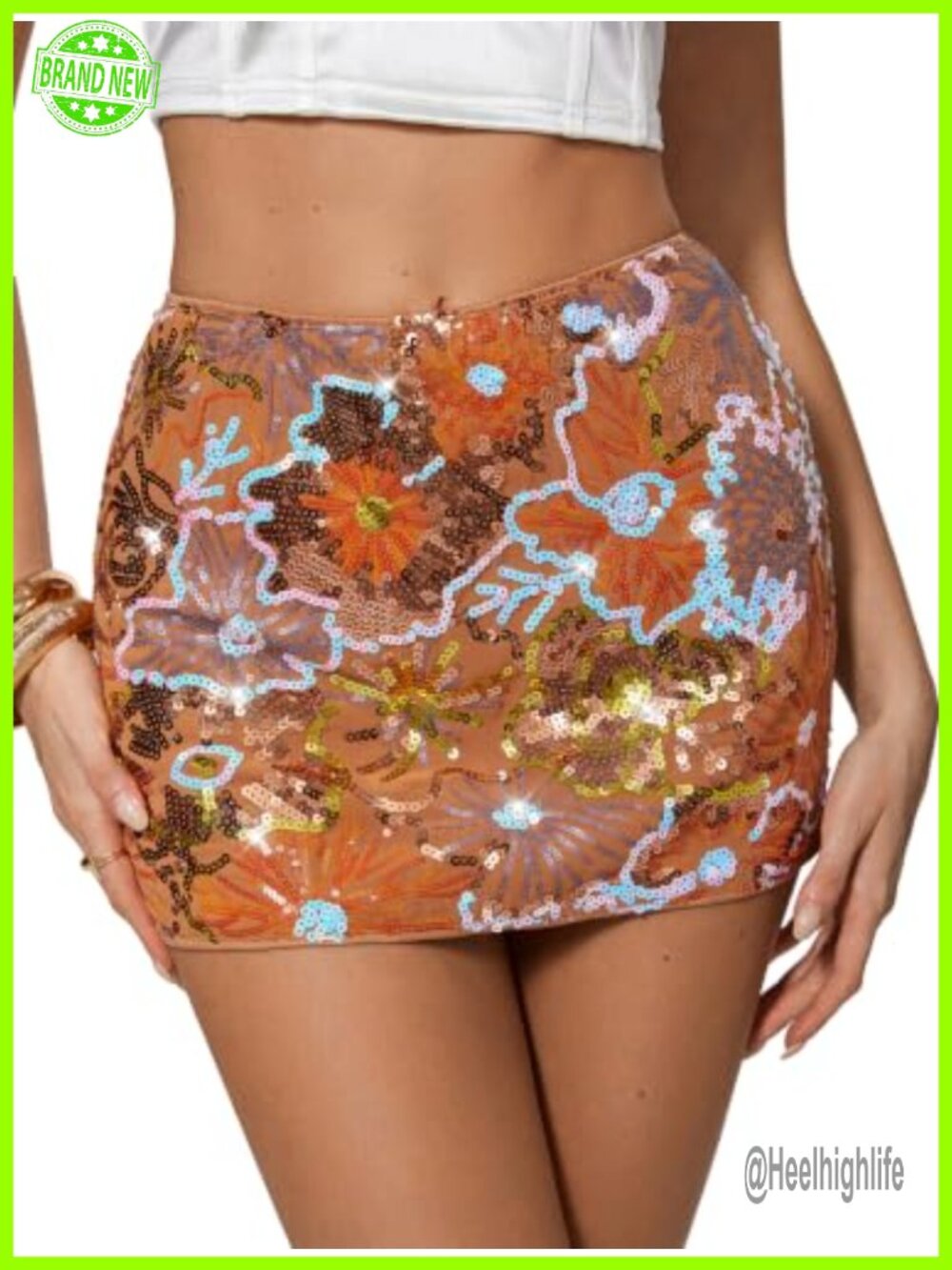 Women's Floral Sequin Mini Skirt Low Waist Bodycon Y2K Party Club